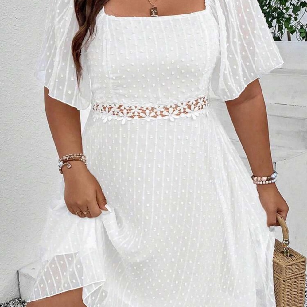 Elegant White Polka Dot Dress